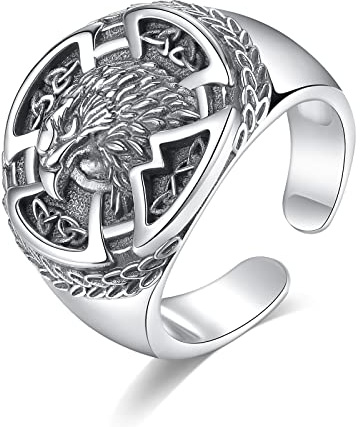 EUDORA Harmony Ball Viking-halsband och ring i sterlingsilver för herr dam, energi, amulett livets träd, varg, häst, drake, korp, horn, örn, hängsmycke, gåva, 22 tum +24 tum, Silver