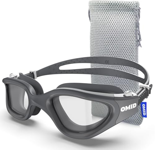 OMID Occhialini da nuoto, P2 Lite, comodi, anti-appannamento, per uomini, donne, adulti, giovani (OMID-EU-P2 Lite-Grigio-Trasparente)