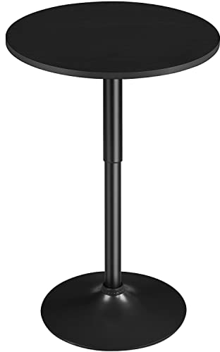 Yaheetech Tavolo da Bar Alto Rotondo Girevole Altezza Regolabile 69,5-91 cm Tavolino per Cucina Balcone Piccolo Salvaspazio Diametro 60 cm Nero Intero