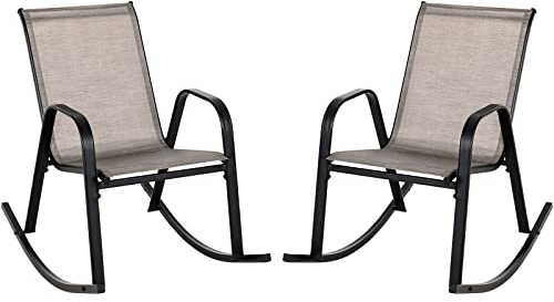 COSTWAY 2er Set Schaukelstühle mit atmungsaktivem Stoffsitz, Gartenstühle, Schaukelsessel Schwingsessel für Garten, Balkon
