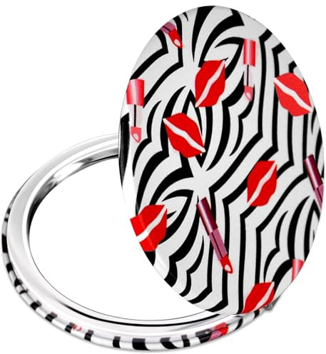 Compact Vanity Mirror Makeup Mirrors for Women Girls, Nice Travel Cosmetic Mirrors for Pocket Handbag Purse Wallet, Portable Magnifying Cute Beauty Mirror, Folding, 2-Sided, Handheld, Rose Red