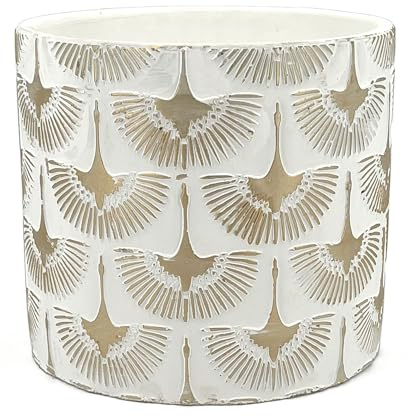 Vimin Box Eleganter Terrakotta-Topf für Aloe mit goldenen Phönixen | WEISS und GOLD | Durchmesser 17,5 cm, Höhe 16 cm | Dekorativer Topf für Sukkulenten, Blumen und Kakteen | Moderner Innentopf