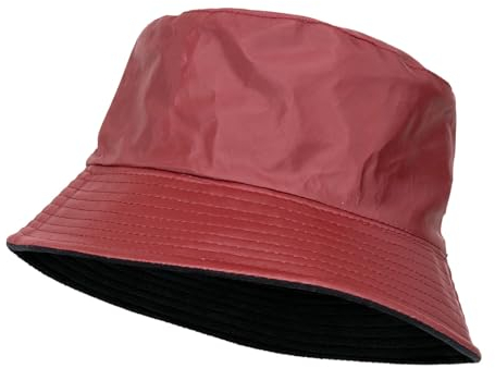 QILZO Faltbarer wasserdichter Regenhut Größe S - 55CM, Fischerhut, Kappe für Damen und Herren, Kappe mit Innenfutter, ideal für Wandern, Outdoor-Sport (Rot)