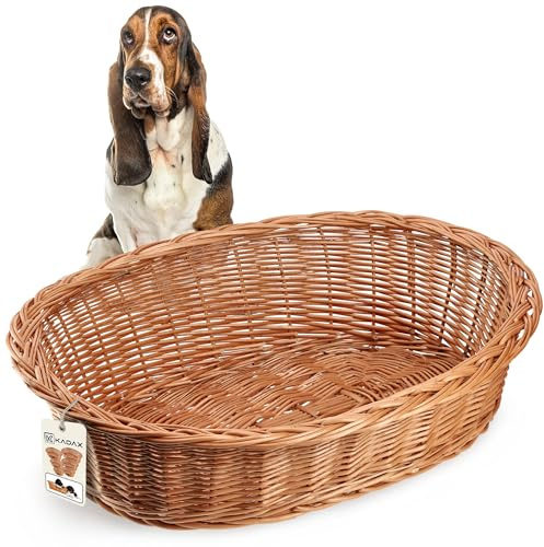 KADAX Hund- och kattstol av vide, husdjurssäng i naturfärg, hundsäng, kattkorg, solstol för djur, djursäng, hundsovplats. Vilstol (19 x 80 x 61 cm)