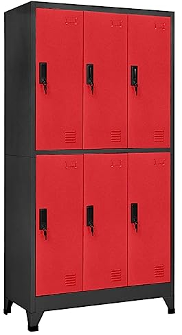 MNISDFL Mehrzweckschrank Sideboard Küche Beistellschrank Schließfachschrank Anthrazit und Rot 90x45x180 cm Stahl