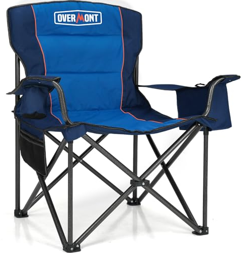 OVERMONT Chaise de Camping Surdimensionné - Entièrement Rembourrée avec Poche Isotherme et Sac de Transport - Chaise Pliante Robuste Portable Supportant 175KG pour Plein Air Plage Jardin Pique-Nique