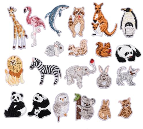 21 StüCk Bestickte AufnäHer Tier Patches Zum AufbüGeln Flicken Selbstklebend Stoff Flicken Zum AufbüGeln Kinder FüR Hosen, Jeans Hemden Kleidung RucksäCke Und Handarbeiten Diy-ZubehöR