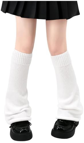 Kryzalite Beinwärmer für Frauen und Mädchen, japanischer Stil, Lolita-Beinwärmer, lange Kawaii-Stricksocken, Gothic-Harajuku-Beinabdeckungsstrümpfe (Weiß)