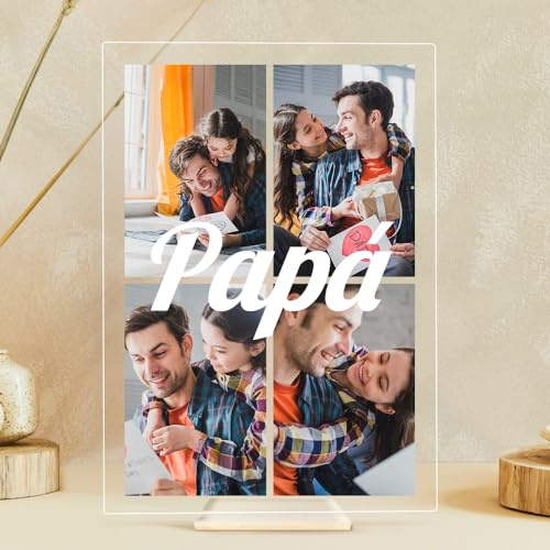 Transparent Gift Placa Personalizada Papá 4 Fotos para el Día del Padre. Regalos Originales para Hombre. Placa de Metacrilato Transparente
