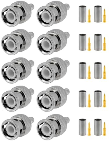 Vecys 10 PCS BNC Connettori 50 Ohm BNC Maschio Crimpare Connettore per RG58 RG142 RG400 VLMR195 RF Coassiale Cavo