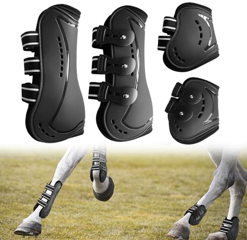 Pferde-Sehnen-Gamaschen, Gamaschen Pferde 4er Set,Pferde-Kniestiefel,Pferdehuf-Schutzstiefel mit Schlagschutz Pferde-Sportstiefel Pferdesehne Bandage Reitausrüstung für Springen,Reiten,Events,M