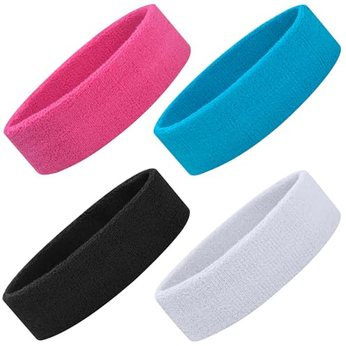 ONUPGO Schweißbänder Set, Sport-Stirnband für Männer Frauen, 4 Pcs Baumwolle Schweiß Stirnbänder, Frottee-Stirnbänder für Tennis, Gymnastik, Working Out