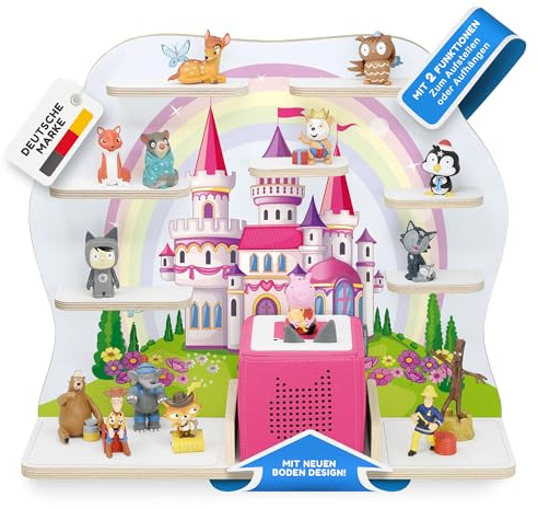 stadtecken Holzregal für Musikbox I Geeignet für die Toniebox und ca. 50 Tonies I Perfekte Tonie Aufbewahrung im Kinderzimmer I Zum Aufstellen oder Aufhängen I Märchenschloss, groß