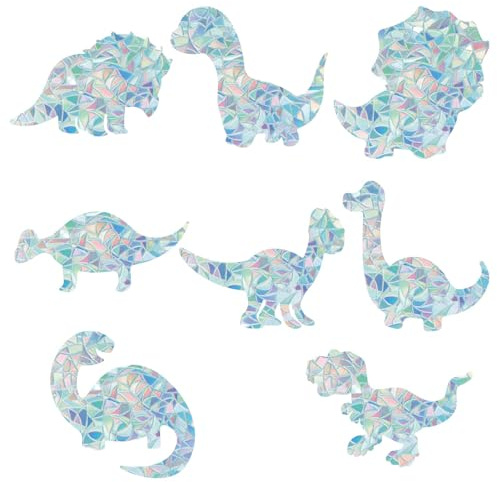 GORGECRAFT 16PCS 8 Styles Dinosaur Window Clings Prism Window Sticker Anti-Collision Rainbow Window Decals Non-adhesive Suncatcher Static Sticker for Prevent Birds Strikes Home Kitchen Bedroom Decor