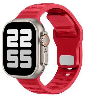 ELETTRONEO UC1 Armband für Apple Watch Band Ultra 3 2 49mm, Series 11 10 46mm, 9 8 7 45mm 41mm, SE 6 5 4 44mm 40mm, 3 2 1 42mm 38mm Damen Herren Sport Silikon Strap, Rote Weihnachten