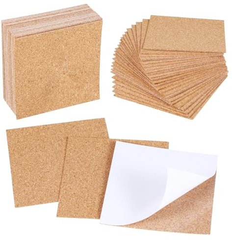 Qianyu 30 Stück Selbstklebende Korkplatten für Selbstgemachte Untersetzer Korktafeln Korkfliesen Korkmatte 10 x 10cm Rechteckig Korkplatten für Büro Schule die Wand Fußböden Untersetzer