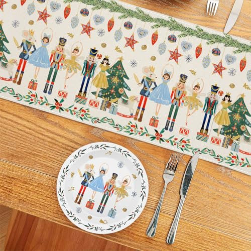 JarThenaAMCS Chemin de table Casse-Noisette de Noël Aquarelle Casse-Noisette Décoration de table de Noël Dessin animé pour la maison Fournitures de fête, 33 x 228,6 cm