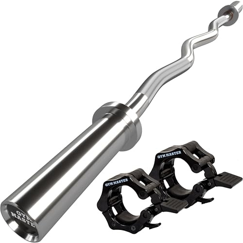 GYM MASTER EZ Curl Bar Olympic 2 Barbell for Bicep Curls and Weight Lifting - With Clamp Collars