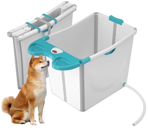 PJDDP Hundepool Fur Große Hunde, Multifunktionale Zusammenklappbare Haustier Badewanne Mit Abflussloch, Planschbecken Für Hunde Und Kinder,Blau