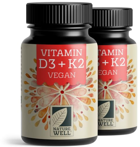 Vitamin D3 K2 VEGAN - 360 Tabletten mit 5000 IE D3 + 200 mcg K2 - Vitamin D3 (RAWD3®) hochdosiert + bioaktives Vitamin K2 (RAWK2®) in der MK7-Form - laborgeprüft mit Zertifikat - 100% vegan