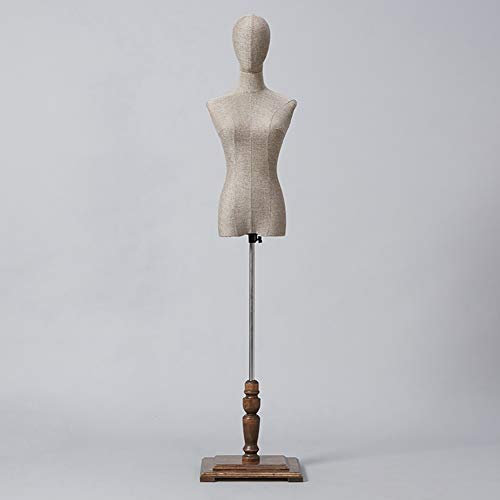 Schaufensterpuppe, braun, weiblich, verstellbar, Halbkörper, Schneiderpuppe mit Leinen, Kleiderpuppe, leicht zu montieren (BL)