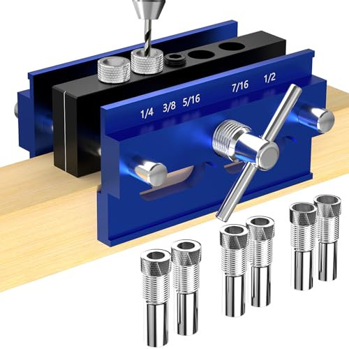 Beaiguna Self Centering Dowel Jig Kit, Precision Biscuit Joiner Tool, Drill Guide Jig for Straight Holes with 6PCS Drill Bushings, Premium Self Centering Doweling Jig for Woodworking