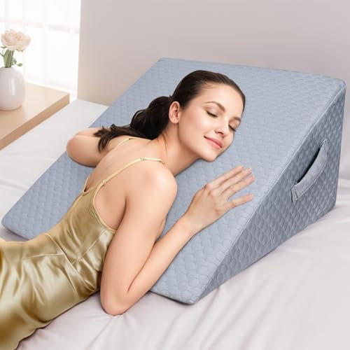 INFANZIA Bed Wedge Pillow, High-density Foam Triangle Pillow for Sleep Apnea, Acid Reflux, Snoring, 12Inch Leg Elevation Pillow, Back Support for Sitting Up in Bed, Incline Cushion for Reading (Grey)