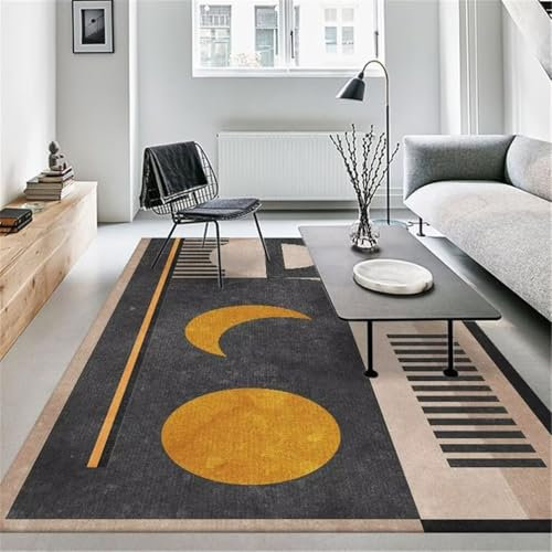 DJHWWD Grosser Teppich Vorzimmer Teppich Teppich Mädchen Gelber Teppich mit modernem geometrischem Muster, Antifouling und verschleißfest 160x210CM Grau Teppich Bettvorleger