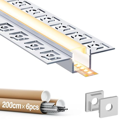LED-Profil Gipskarton 6 × 2 m (insgesamt 40 m), Aluminiumprofil für LED-Streifen, LED-K mit Diffusor, Abmessungen 55,5 x 14,9 mm, kompatibel mit LED-Streifen bis 12 mm (SA03, 6 x 2 m (insgesamt 12