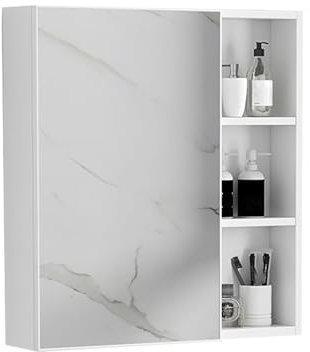Bianco - Botiquín de pared con estantes, 75 x 65 x 11 cm, armario de almacenamiento de una sola puerta
