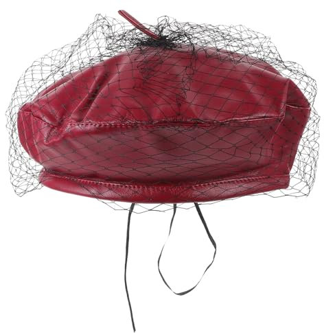 LIFKOME Béret Vintage en Cuir PU Voilette pour Femmes, Chapeau Français d'artiste Élégant, Béret Noir Taille Unique, pour Sorties, Fêtes Et Mariages