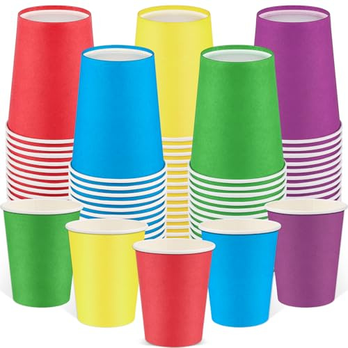 NatNarr 100 Pack Rainbow Paper Cups, 9oz Multicolor Drinking Cups Disposable Party Paper Cup Bulk, Coloured Cup for DIY Birthday Holiday Wedding Party Supplies, 5 Colors