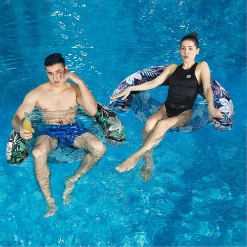 WERNNSAI 2 Stück Aufblasbare Wasserhängematte Luftmatratze Pool Poolnudelstuhl mit Schnallenring Schwimmreifen für Erwachsen Sommer Schwimmbad Wasser Strandparty Seespaß （Grüne Pflanzen
