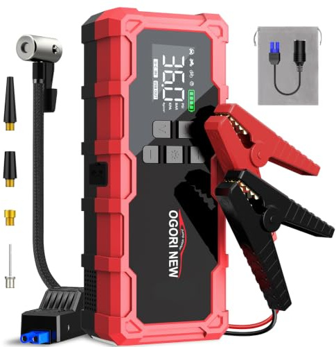 OGORI NEW Avviatore Batteria con Compressore 150PSI,8000A Booster Avviamento Auto,Starter Batteria Auto con Torcia, Ricarica USB (8.0L Diesel/10.0L Benzina)