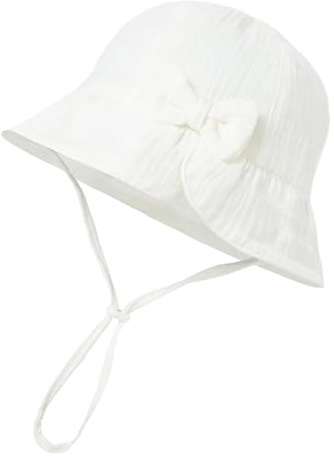 DOINEUFL Baby Sun Hat, Toddler Girl Sun Hat, Ideal for 0-12 Month Infants, Perfect for Summer (UK, Age, One Size, 12 Months, White)