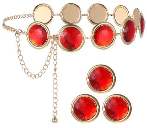 Abeillo Red Gem Chain Belt Anime Cosplay Stone Waist Belt Rhinestone Costume Waist Chain with Red Gems Adjustable Link Belts for Women Halloween Cosplay Accessories
