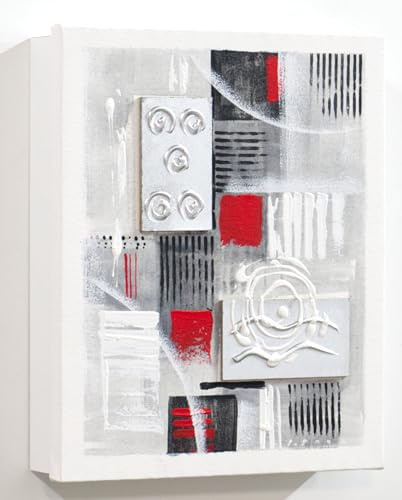 Armario para Llaves, Pintado a Mano, Decorativo, Abstracto Gris, Rojo y Plata, Con Relieve, Firmado. Medidas 26x31x6 cm, 100% Original, Con 12 ganchos, Incluye tacos y tornillos para la pared.