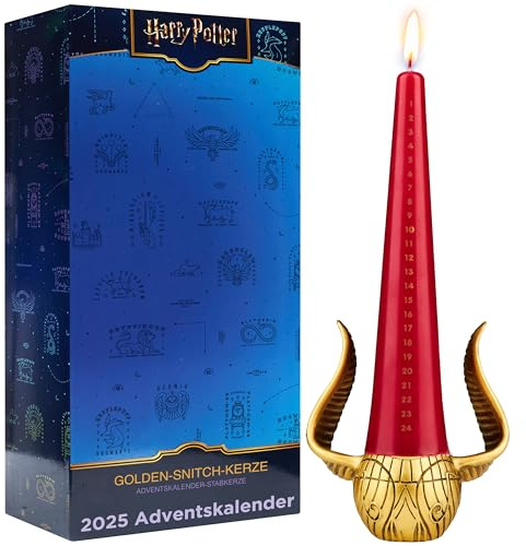 Harry Potter Calendario Adviento 2025 con Velas Originales Cónica con Soporte de Resina Reutilizable Snitch Dorada, Sin Aroma 12h, Decoración Navidad (Multi Snitch)