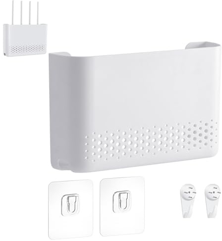 Routerskydd, skåp för router, 30 x 22 x 6,5 cm, TV-kabelorganisatör, väggförvaringslåda, wifi-hylla, väggdekoration, för vardagsrum, sovrum, hem, kabel, vit