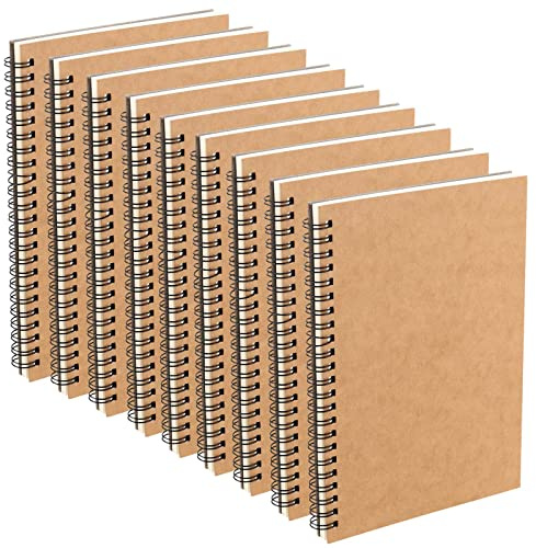 MUNGHOK 10 Stück A5 Skizzenbuch Spiralbindung, 60 Blatt/120 Seiten Skizzenblock A5 Heft Blanko, Braun Kraft Cover Spiral Notizbuch Klein Zeichenblock für Malen, Skizzen und Notizen