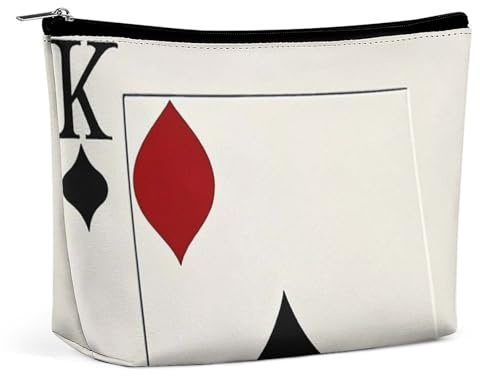 FHESDCW Spades K Poker Makeup Bag for Women PU Leather Waterproof Cosmetic Bag with Zipper Portable Travel Makeup Organizer