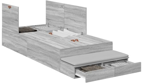 vidaXL Stauraumbettgestell Graues Sonoma 80X200 cm Holzwerkstoff viele Schubladen modernes Design einfache Montage Möbellösungen für innen langlebig stylisch