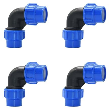 4 pezzi Connettore PP,Raccordo a Compressione 25mm,Gomito Raccordo Tubo PP,Raccordo PP per tubo,Raccordo Plastica PP,Raccordi a Compressione per Irrigazione,Adatto per l'irrigazione interna ed esterna
