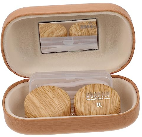 VERDANVERSE Vintage Leather Wood Grain Contact Box Portable Case for Eye Care Leakproof Storage Box for Lenses