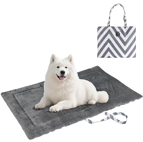 Pawsse Wasserdicht Hundedecke für Unterwegs 127 x 70cm, Outdoor Hundematte Waschbar Hundekissen zum Mitnehmen, Faltbare Hundebett für Reise Auto Camping, Streifen