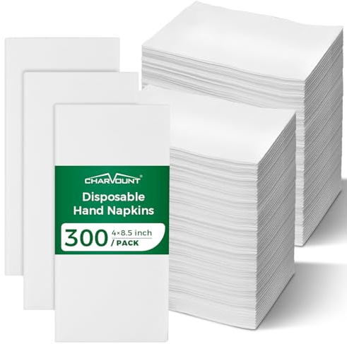 Charmount 300 Pack Disposable Linen-Feel Guest Towels, Soft Absorbent White Hand Towels Bulk, Cloth-Like Napkins for Bathroom, Kitchen, Wedding, Party, Events
