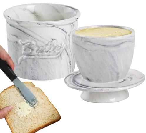 Tarro De Mantequilla | Tarro De Conservación De Cerámica Con Tapa | Contenedor De Almacenamiento Para Comidas Familiares Cena Brunch Picnic Y Reuniones