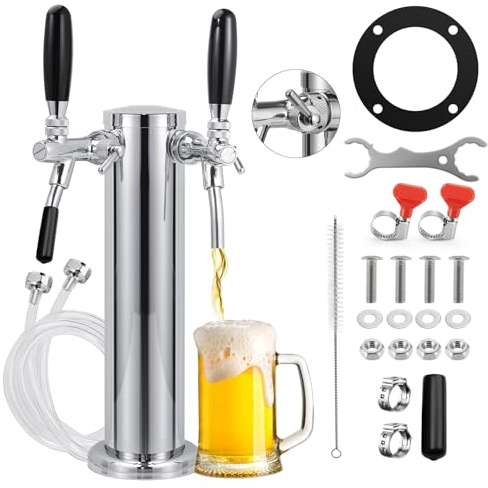 KGLHJDY adjustable dual tap kegerator tower draft beer pre assembled keg tap stainless steel dispenser stainless core self closing faucet for homebrew kegerator parts