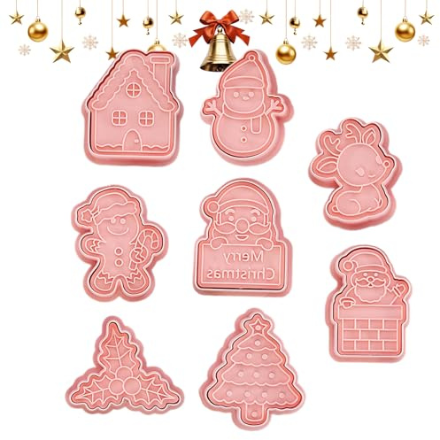 Christmas Cookie Cutter Set, 8-Piece Fudge Press Moulds, Festive Pastry Press Mould, for Baking Parents, Holiday, Beginners, Party Planner, Crafts, Lovers, Family, Meeting, Thanksgiving, Sandwiches