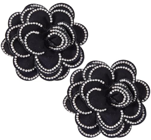 SUPERFINDINGS 2 Pièces Clips De Chaussures À Fleurs Vintage Décoratifs Broches De Chaussures En Résine Strass Rose Accessoires De Chaussure DIY Pour Mariage Soirée Talons Hauts Escarpins, Noir